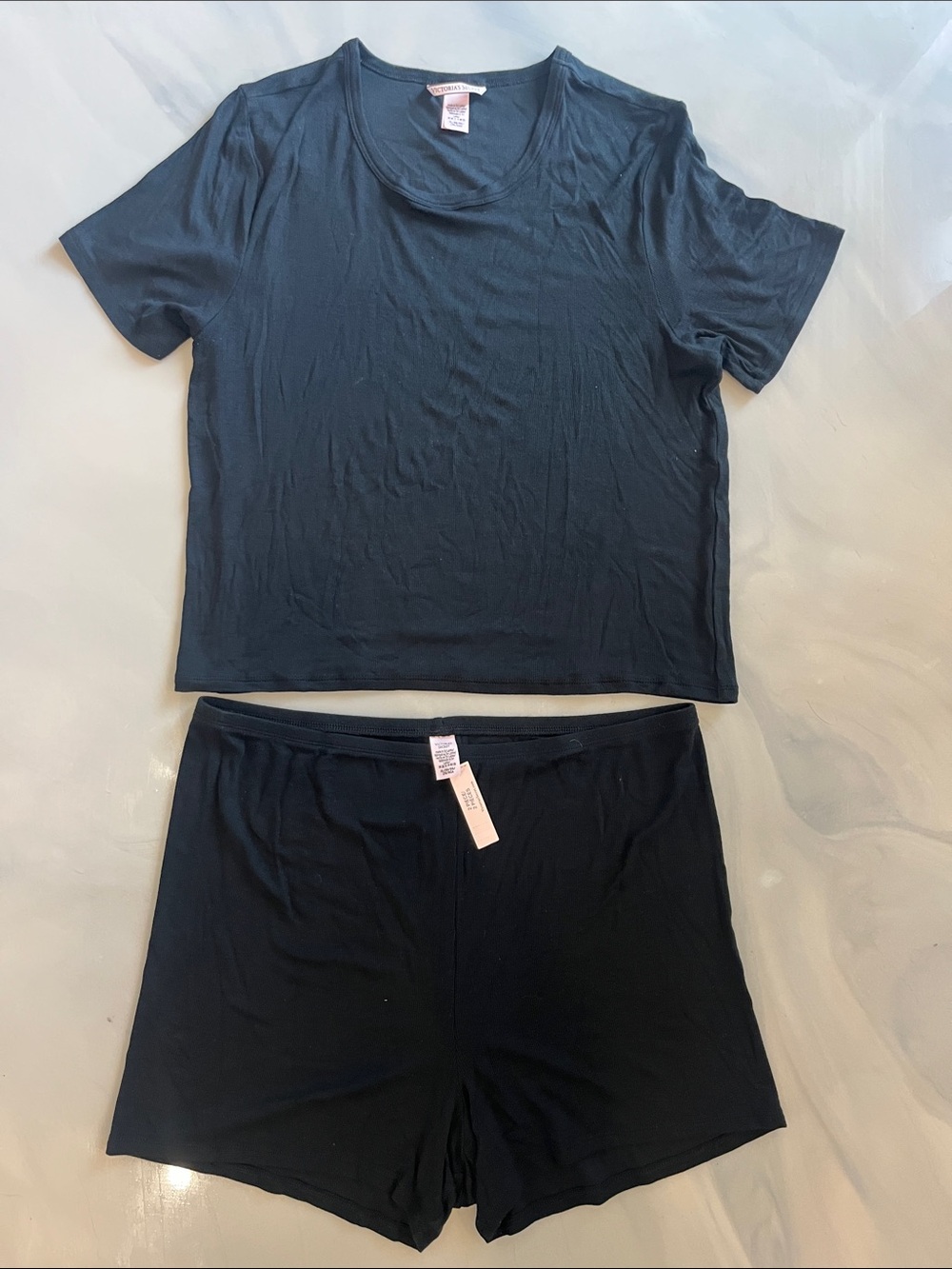 Victoria's Secret Black Short Sleeve Top & Lounge Shorts Set